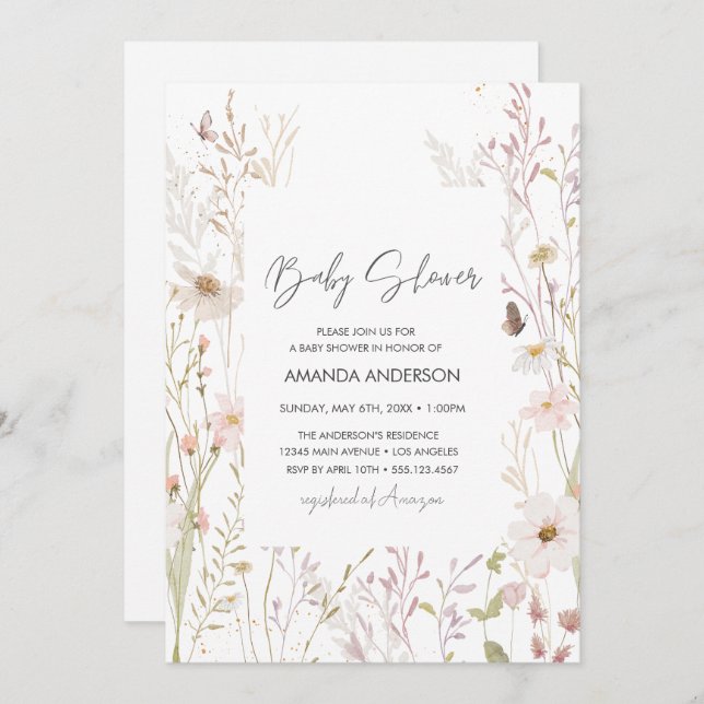 Baby Shower Floral Boho Wildflowers Shower Invitation (Front/Back)