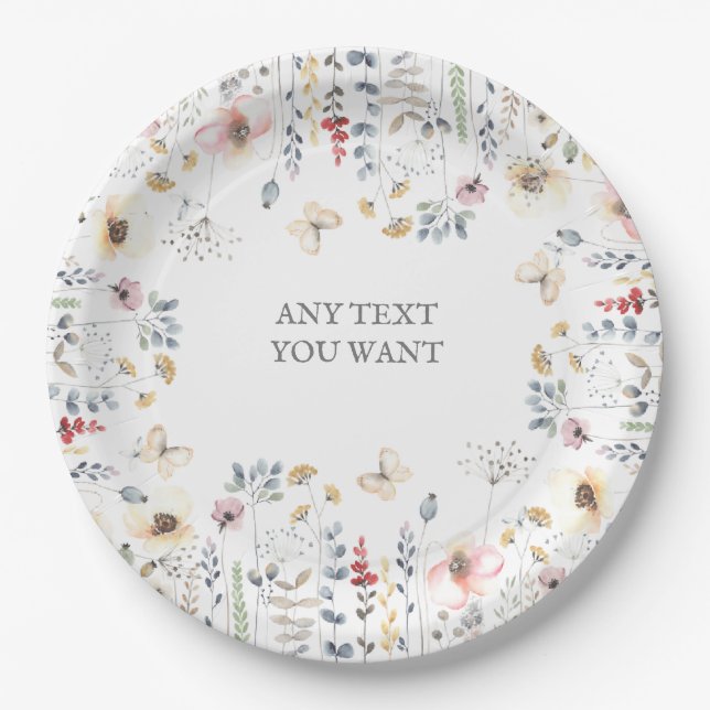 BABY SHOWER, FLORAL, BOTANICAL BABY SHOWER INVITAT PAPER PLATE (Front)