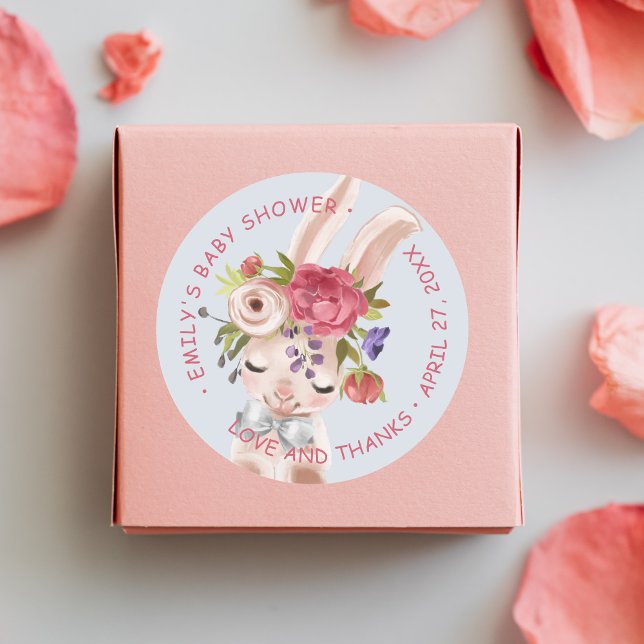 Baby Shower Floral Bunny Rabbit Cute Modern Classic Round Sticker (Creator Uploaded)