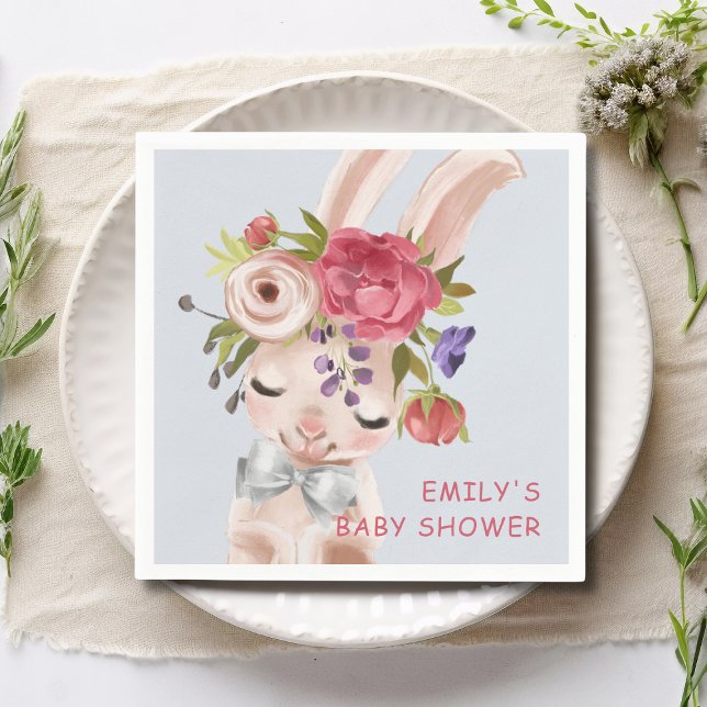 Baby Shower Floral Bunny Rabbit Cute Modern Napkin (Creator Uploaded)