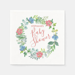 Baby Shower Floral Eucalyptus Wreath Watercolor Napkin