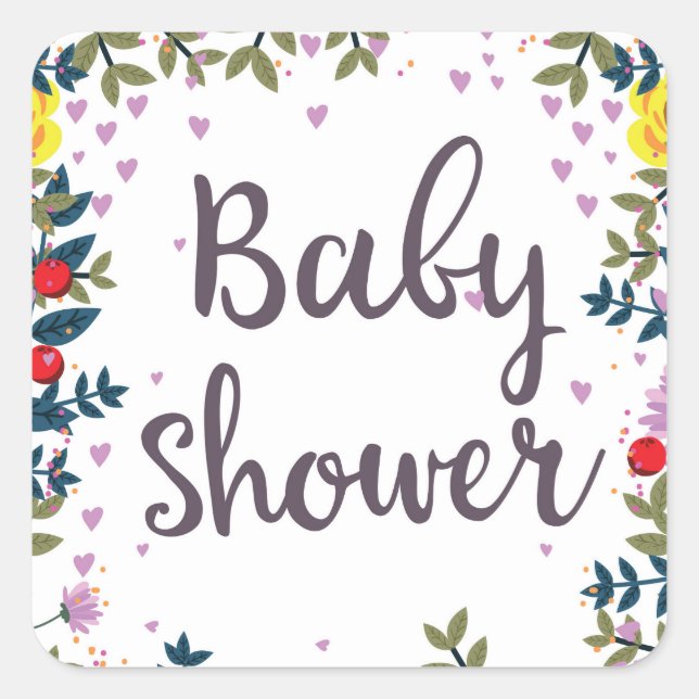 Baby Shower Floral Invite Square Sticker (Front)