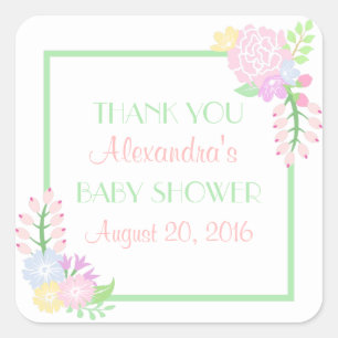 Baby Shower Floral Square Stickers, Glossy Square Sticker
