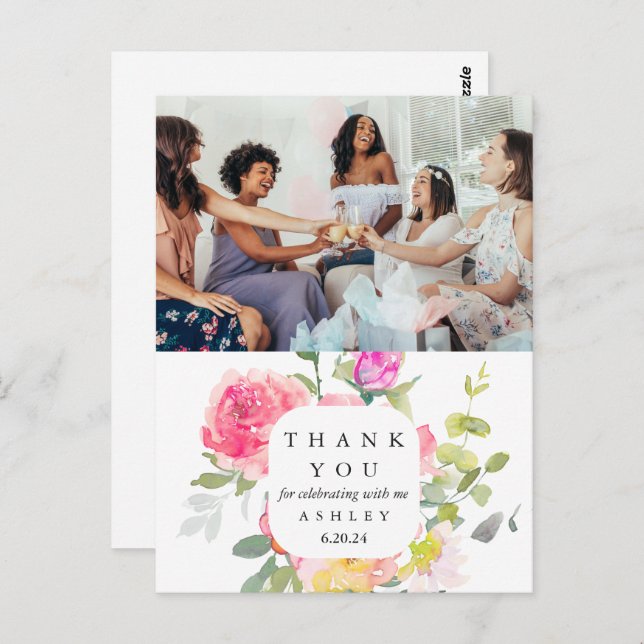 Baby Shower Floral Thank You Photo Postcard (Front/Back)