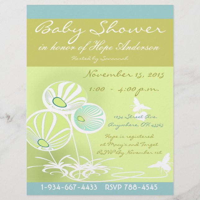 Baby Shower Flowers and Bees Flyer (Front)