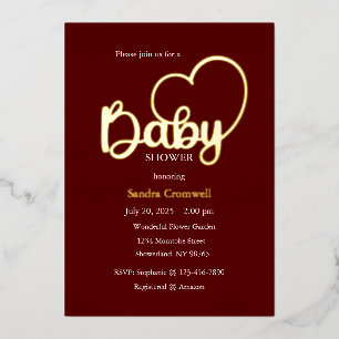 Baby Shower Foil Invitation, Script, Heart