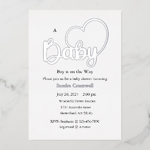 Baby Shower Foil Invitation, Script, Heart, Boy