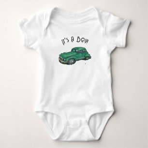 Baby shower for a boy, antique sedan bodysuit