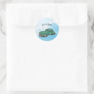 Baby shower for a boy, sedan classic round sticker