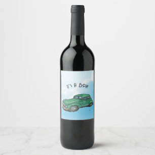 Baby shower for a boy, sedan wine label