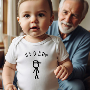 Baby shower for a boy, stick figure of a boy bodysuit