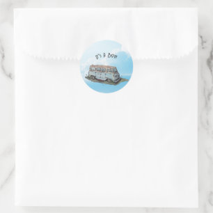 Baby shower for a boy, van classic round sticker