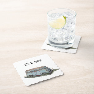 Baby shower for a boy, van paper coaster