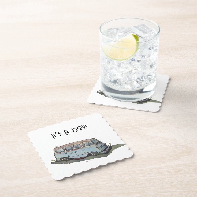 Baby shower for a boy, van paper coaster (Insitu)