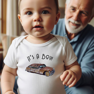 Baby shower for a boy with old car image on bodysuit