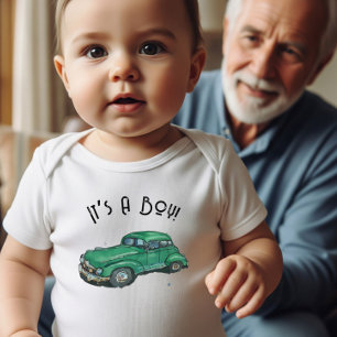 Baby shower for a boy, with old sedan bodysuit