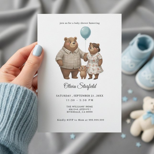 Baby Shower for Boy Blue Balloon, Teddy Bear Invitation (Creator Uploaded)