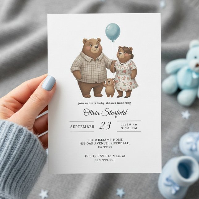Baby Shower for Boy Blue Balloon, Teddy Bear  Invitation (Creator Uploaded)