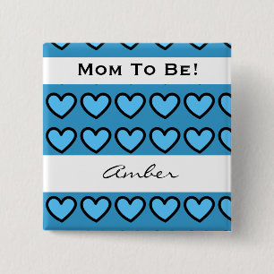 Baby Shower for Boy Modern Blue Hearts A06 15 Cm Square Badge