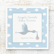Baby Shower for Boy Stork with Blue Sky and Clouds