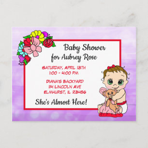 Baby Shower for Girl, Red Bow Baby Postcard