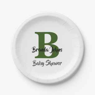 Baby Shower Forest Green Monogram Jungle Theme Paper Plate