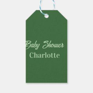 Baby shower forest green pastel name simpleminimal gift tags