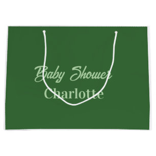 Baby shower forest green pastel name simpleminimal large gift bag