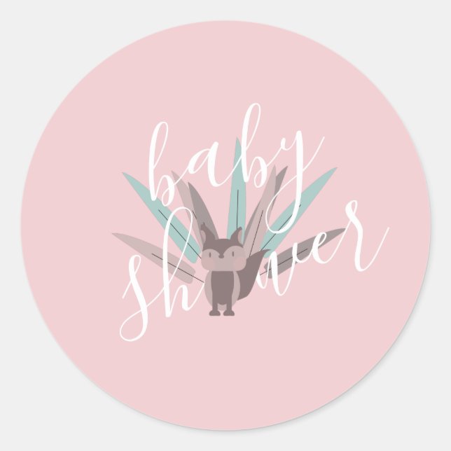 Baby Shower Fox Bohemian Feathers   Classic Round Sticker (Front)