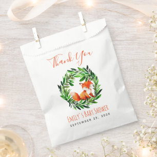 Baby Shower Fox Woodland Greenery Thank You Script Favour Bag