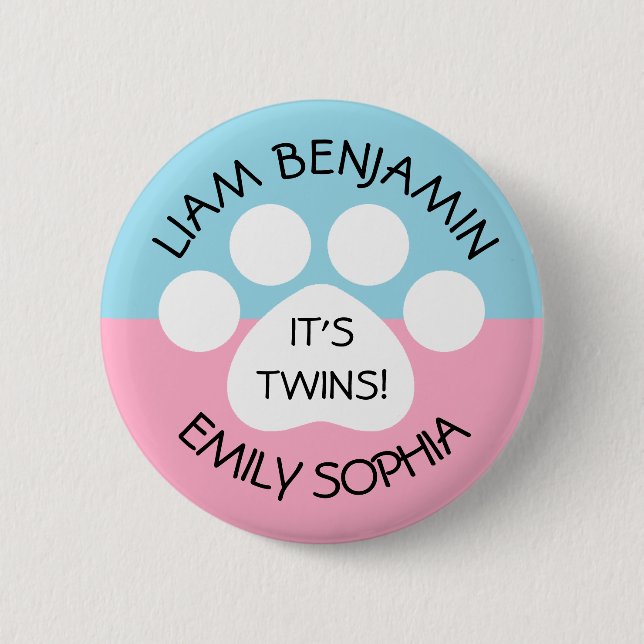 Baby Shower - Fraternal Twins - Paw Print Theme 6 Cm Round Badge (Front)