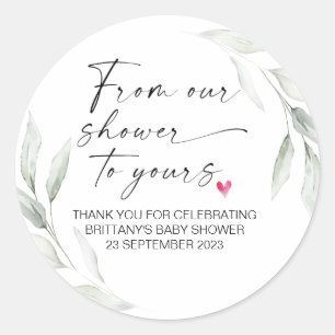 Baby Shower From Our Shower to Yours Party Favour Classic Round Sticker