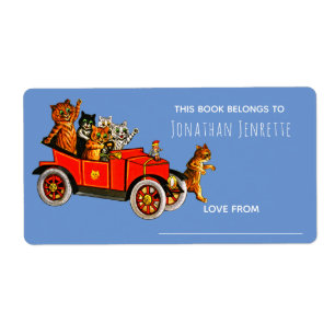 Baby Shower Funny Cartoon Cats Retro Car Kids Blue