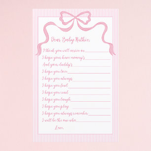 Baby Shower Game, Baby Advice Card, Pink Bow Baby