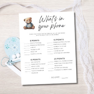 Baby Shower Game Baby Boy What's in your phone Invitation