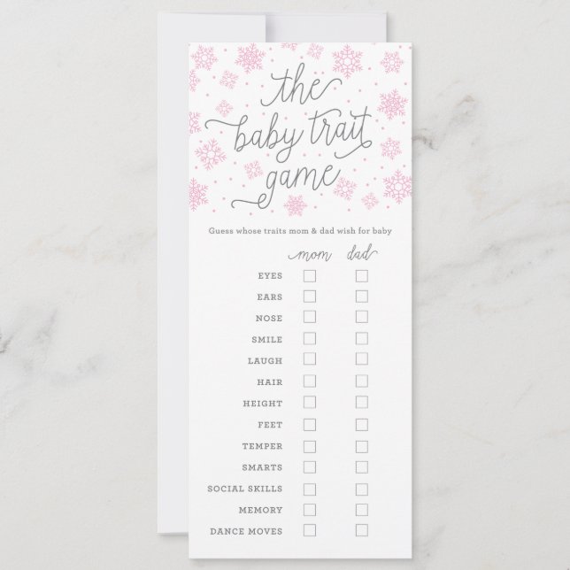 Baby Shower Game Card Baby Trait Game Snowflake (Front)