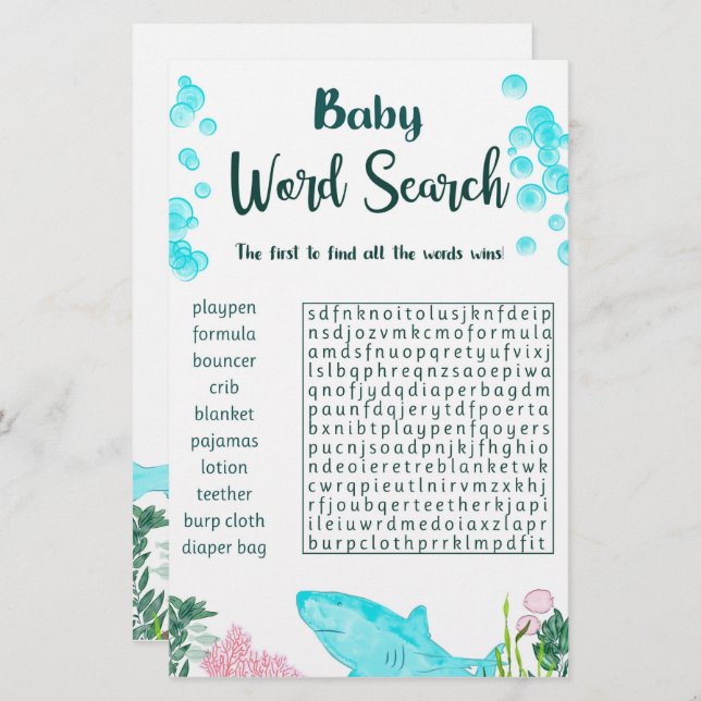 Baby Shower Game Card Word Search (Front/Back)