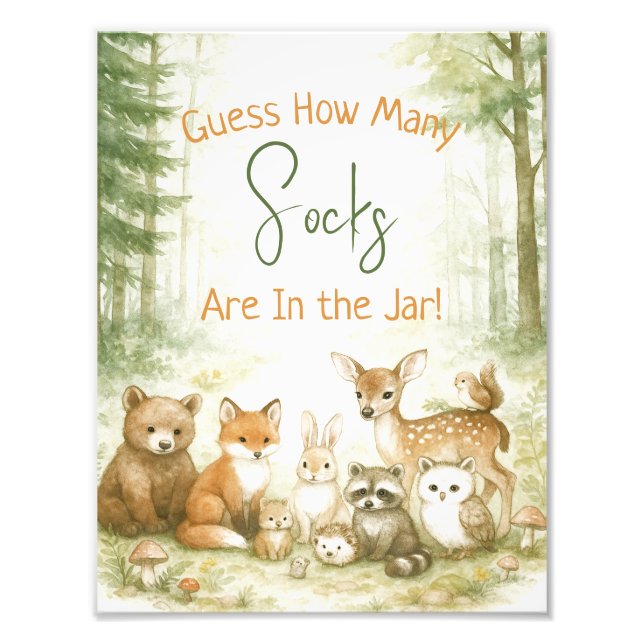 Baby Shower Game Cute Woodland Baby Animals Photo Print (Front)