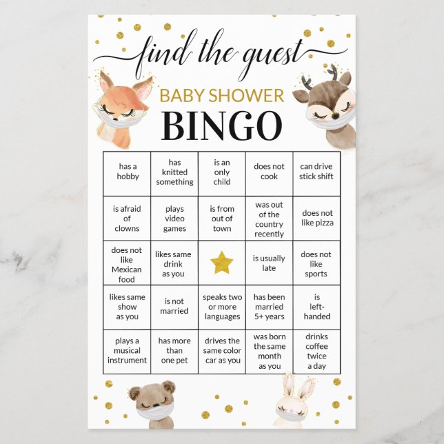 Baby Shower Game Find The Guest Bingo Card (Front)