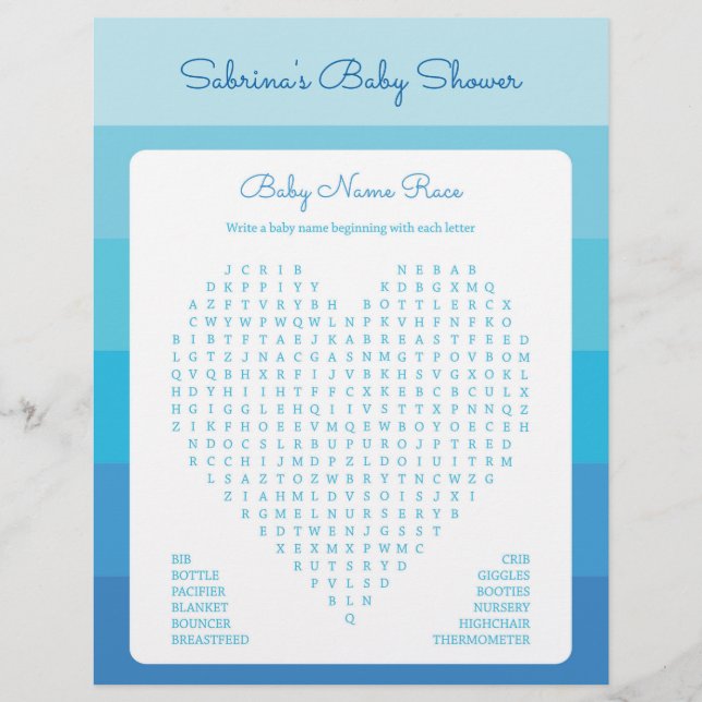 Baby Shower Game in Blue Ombre Stripes (Front)