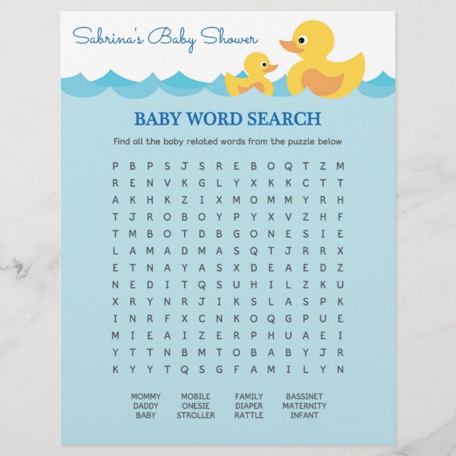 Baby Shower Game in Cute Rubber Duck Theme (Front)