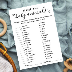 Baby Shower Game Name The Baby Animals Card