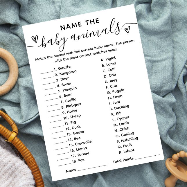 Baby Shower Game Name The Baby Animals Card (Creator Uploaded)
