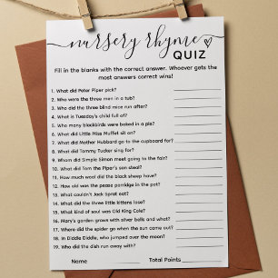 Baby Shower Game Nursery Rhyme Quiz Card