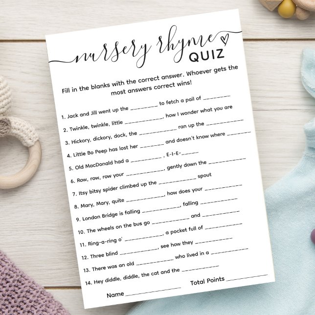Baby Shower Game Nursery Rhyme Quiz Card (Creator Uploaded)