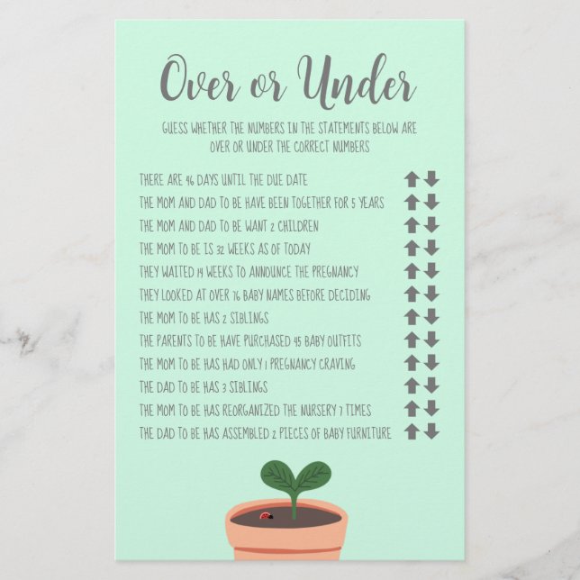 Baby Shower Game Over Or Under Flyer (Front)