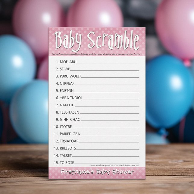 Baby Shower Game - Pink Polka Dots Word Scramble (Custom Shower Game)