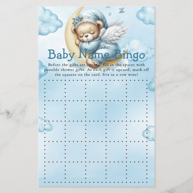 Baby Shower Game Teddy Bear Bingo (Front)
