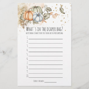 Baby Shower Game What's in Diaper Bag Card