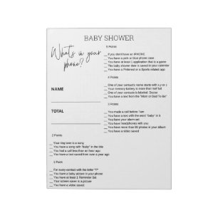 Baby Shower Game What's in your Phone  Notepad